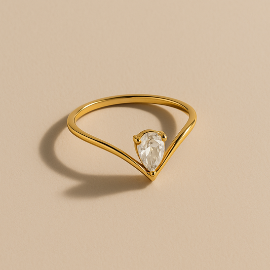 Pear-Cut Solitaire V-Shape Ring