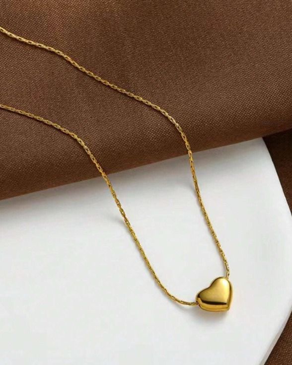 Golden Puffed Heart Pendant Necklace