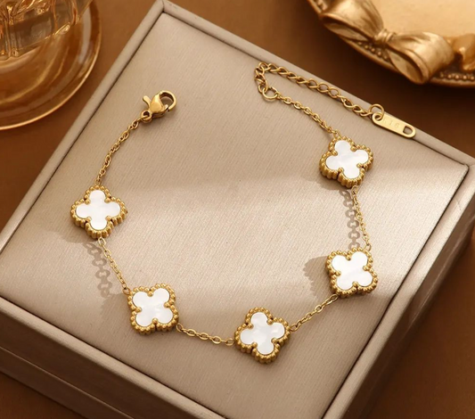 Clover Bracelet with White Inlay