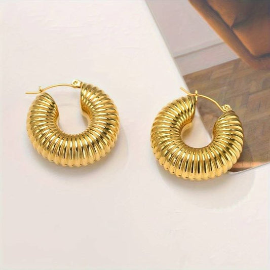 Chunky Ribbed Statement Hoop Earrings