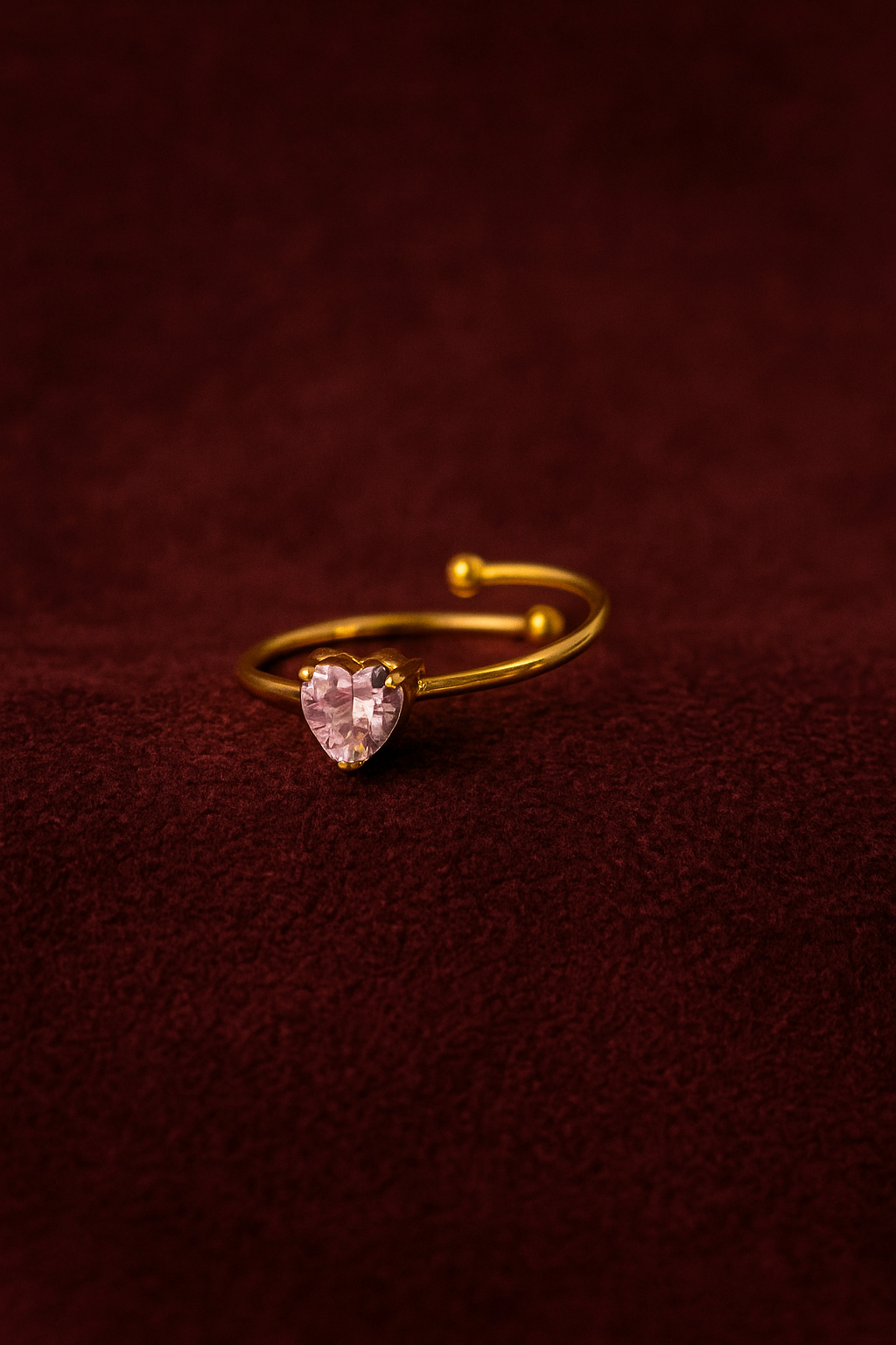 Heart, Pink Gemstone Adjustable Open Ring