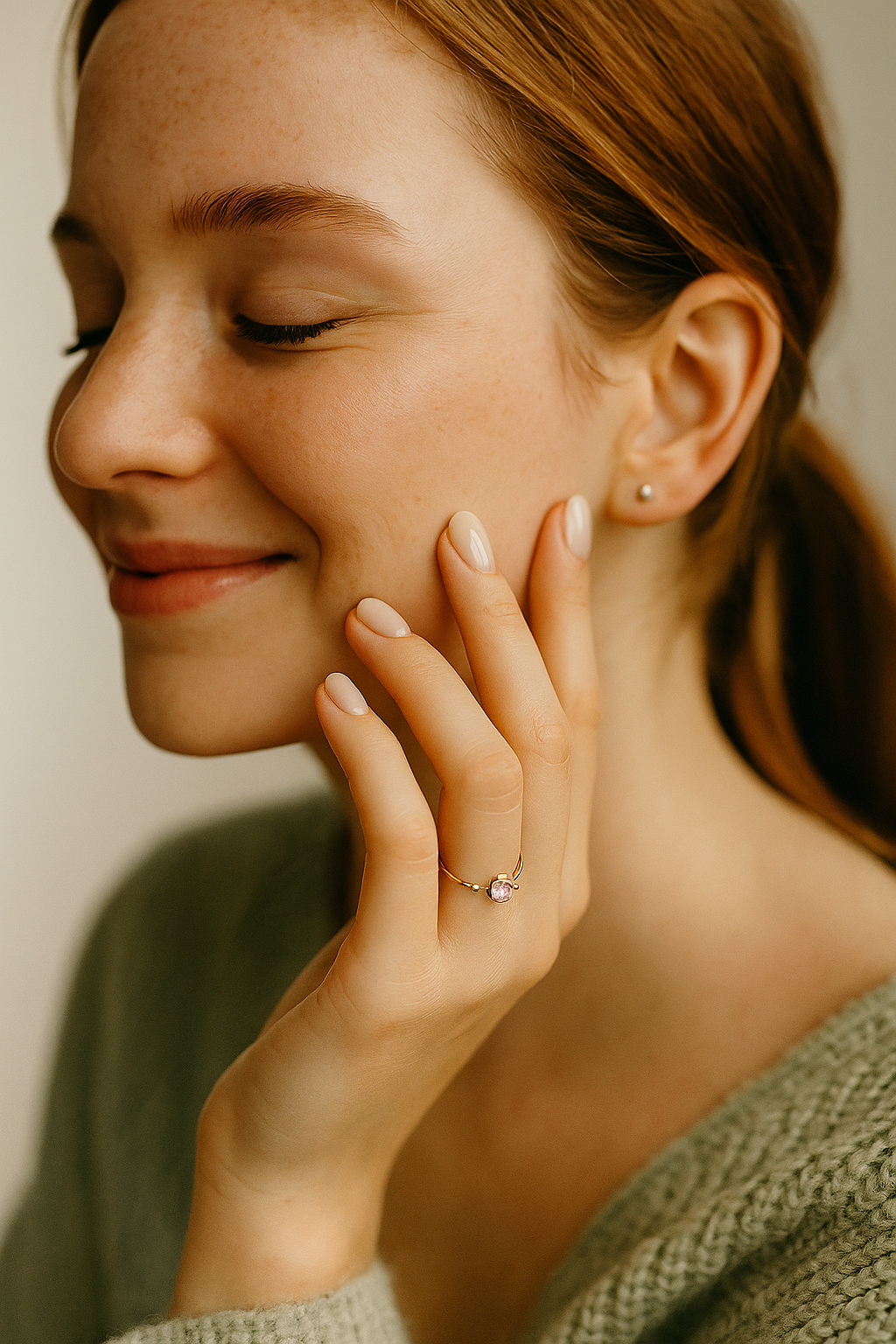 Heart, Pink Gemstone Adjustable Open Ring