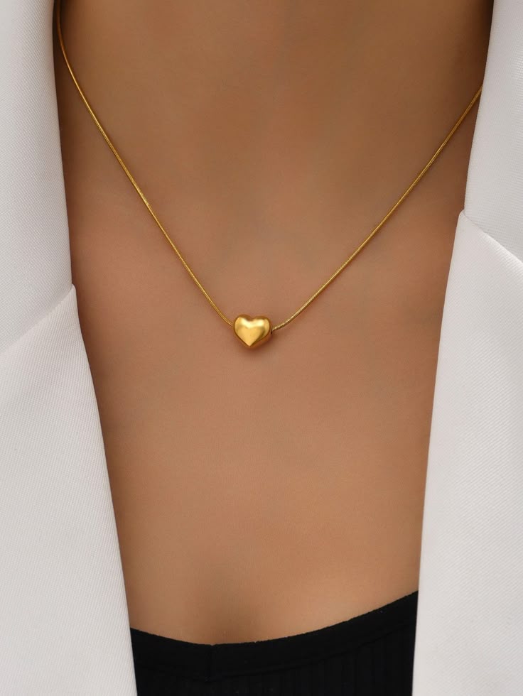 Golden Puffed Heart Pendant Necklace