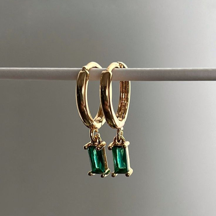 Emerald Rectangle Drop Earrings