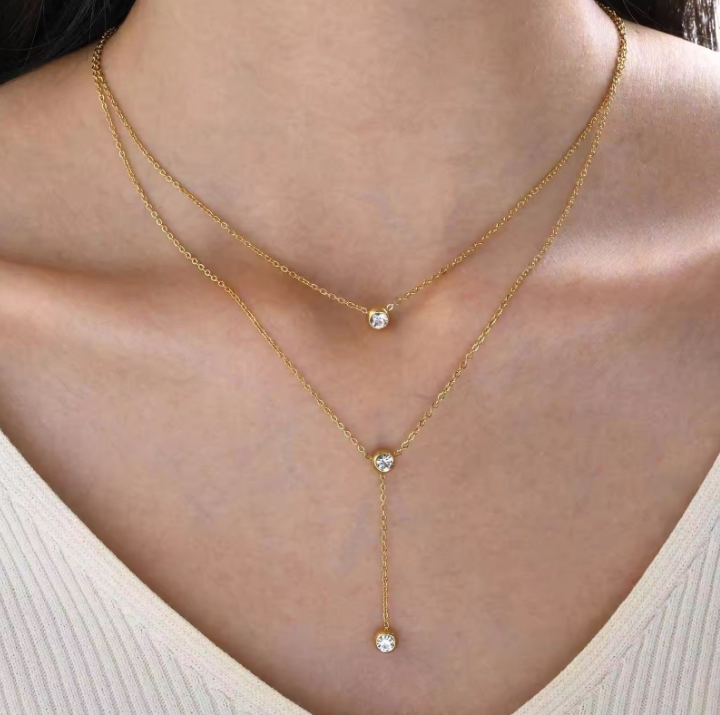 Layered Crystal Drop Necklace