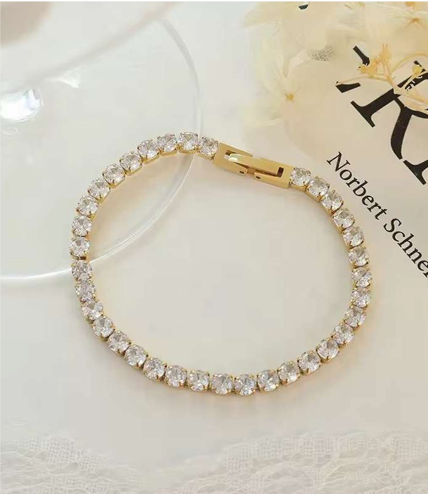 Tennis Bracelet with Round-Cut CZ Stones